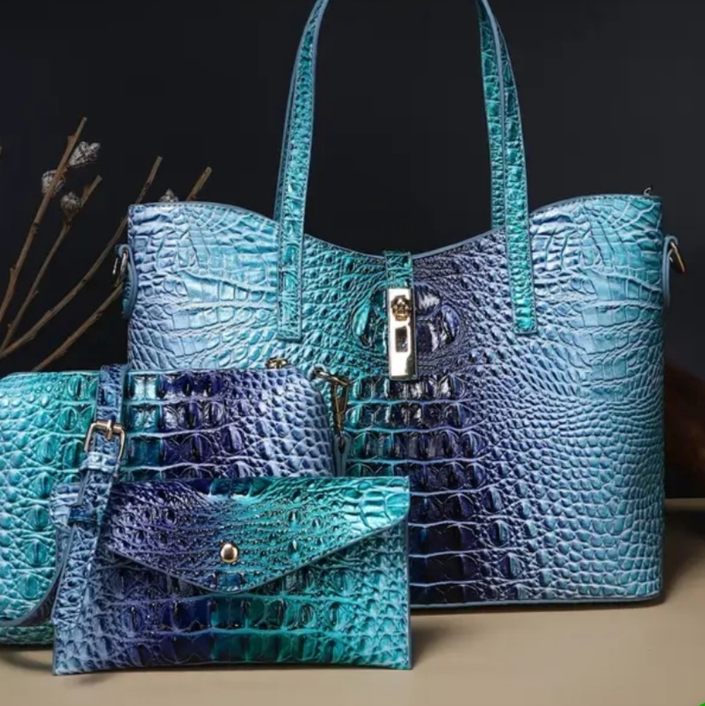 New 3 pc luxurious crocodile faux leather hand bag collection